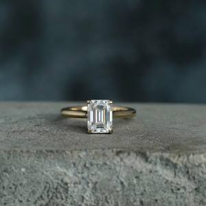 10X7mm <b>Emerald</b> Cut Moissanite Engagement <b>Ring</b> Solitaire 925 Sterling <b>Silver</b> Design OAB-780M - Product Image 1