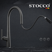 Robinet de cuisine monocommande en laiton gris anthracite de haute qualité STOCCO, à montage sur plan et avec douchette extractible