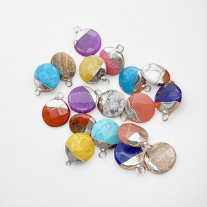 925 Sterling Silver Faceted Semi Precious Round Gemstone Pendant DIY Electroplated Fine Jewelry Making <b>Charms</b> Wholesale - Product Image 3