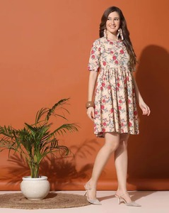 Vestido bohemio de algodón estampado a mano indio, ropa informal de verano Floral, cintura Natural, tejido ecológico hecho a mano perfecto - Product Image 3