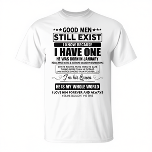 Camiseta Promocional con la Frase 'Good Still Exist He Was Born in January' para Cumpleaños de Enero - Product Image 2