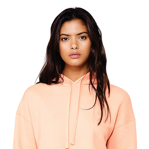 Sweat à capuche court pour femme, 52% coton peigné Airlume, 48% polyester, ourlet brut, épaules tombantes, blanc avec col à capuche - Product Image 4