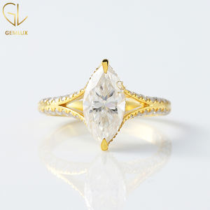 Hot Selling Trendy Design 2 Ct Marquise Cut Moissanite Diamond <b>Split</b> Shank Solitaire With Accent Engagement <b>Ring</b> For Women - Product Image 1