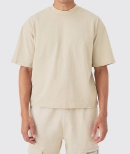 Color personalizado GSM al por mayor de los hombres Streetwear 100% algodón de gran tamaño camiseta de alta calidad pesado cosido en blanco diseño Beige - Product Image 1