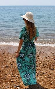 Nuevo Vestido de Verano para Mujer, Estilo Boho, Cuello en V, Manga Corta, Largo hasta el Suelo, Tie Dye, Rayas, Ecológico, Personalizable OEM - Product Image 6