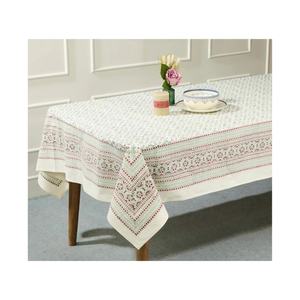 Nappe géométrique en terre cuite à bordure foncée imprimée, en lin pour la restauration, pour restaurants, hôtels, commandes en gros, export textile Inde - Product Image 2