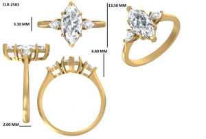 แหวนหมั้นเพชรโมอิสซาไนต์ทรงมาร์คีส์ 1.75 กะรัต ประดับเพชรสามเม็ด ดีไซน์วินเทจ รับรองโดย IGI ทอง 14k สำหรับงานแต่งงาน - Product Image 6