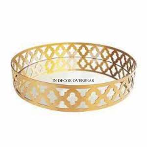 Gorgeous Look <b>Gold</b> Plated Metal Framed Round Shape <b>Mirror</b> Tray For Serving Chocolates And Sweets <b>Table</b> Centerpiece Accessories - Product Image 1