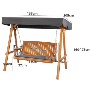 Alfordson Canopy Swing Chair 3 Seater Garden Wooden Teak For Outdoor - Product Image 5