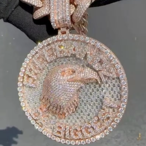Medallón con Cabeza de Águila y Diamantes Moissanite, Chapado en Oro Rosa, Joyería de Lujo Estilo Hip Hop - Product Image 1