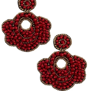 Trendy Premium Beaded Embroidery <b>Red</b> Color Combination <b>Earring</b> With Stylish Seed Work And New Design Jewelry by glowin fashion - Product Image 1