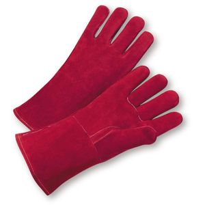 Guantes de soldadura de cuero dividido de vaca Seguridad de cuero genuino de piel de vaca larga - Product Image 1