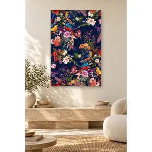 Impression sur toile de perroquets et de fleurs sur fond bleu marine - Product Image 5