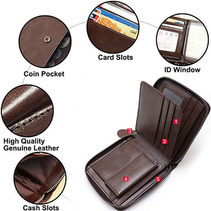 Genuine Leather Zipper <b>Wallet</b> Unisex Minimalist Short Daily Use Brown Color Durable Design - Product Image 2