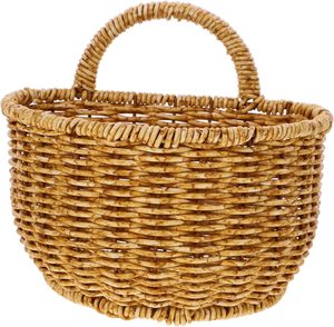 Cesta de Mimbre Ovalada Tejida a Mano con Asa Trenzada Alta - Cesta de Regalo Decorativa Multicolor - Product Image 1