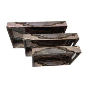 Juego de tres bandejas de servicio esmaltadas de madera modernas en forma rectangular para uso en la cocina de restaurantes - Product Image 1