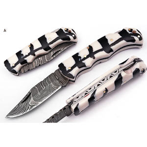 Gran oferta, cuchillo de bolsillo plegable de acero de Damasco hecho a mano personalizado, mango de madera de cuero, hermosos cuchillos para acampar al aire libre, soporte OEM - Product Image 1