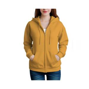 Sudadera con capucha de algodón para mujer con estilo sudadera con cremallera de punto sólido con serigrafía frontal perfecta para la moda de invierno - Product Image 3