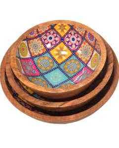 Cuenco de madera rústico decorativo hecho a mano para decoración elegante del hogar para servir ensaladas y uso en la mesa de comedor - Product Image 1