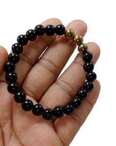 Bracelet perles d'agate noire et de pyrite Bracelet en pierre cristal bijoux de mode hommes et femmes cadeau énergie méditation - Product Image 2