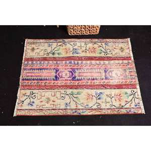 Tapis en Laine Vintage Turc Classique Beige Rouge Floral pour Adolescent Salon 2.4 X 3.2ft Rectangle Patchwork Design avec Support en Latex - Product Image 3