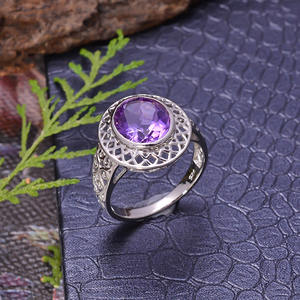 Dernière conception Simple 3.5 grammes 92.5 argent Sterling religieux naturel améthyste pierre précieuse février pierre de naissance bague femmes bijoux - Product Image 4