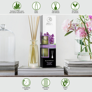 Aromatika Lavender 100ml <b>Reed</b> <b>Diffuser</b> with Natural Essential <b>Oil</b> Long Lasting Calming Room Aroma - Product Image 3