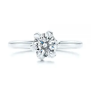 Bague de fiançailles en or blanc 14k, diamant Solitaire à Six broches, Super scintillant, bague de mariage en or blanc brillant rond 1ct