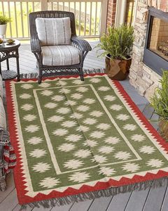 Alfombra Kilim de yute de lana hecha a mano, diseño geométrico bordado, alfombra para el hogar, Hotel, estilo bohemio, Alfombra tejida para sala de estar al aire libre - Product Image 3