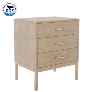 Meuble de Chambre à Coucher Contemporain Beige Faux Shagreen 3 Tiroirs avec Quincaillerie et Pieds en Métal Modèle Table de Chevet de Vietnam - Product Image 3