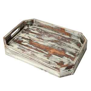 Bandeja para servir Octágono de madera de pino rústico con asas recortadas para el desayuno, aperitivos de café y decoración del hogar - Product Image 5