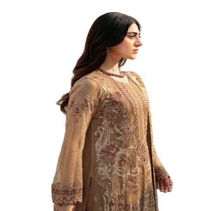 Costume trois pièces Salwar Kameez pour femmes en mousseline de soie brodée pakistanaise Panjabi robe de soirée conçue Ramsha Vol A-8 pour adultes - Product Image 1