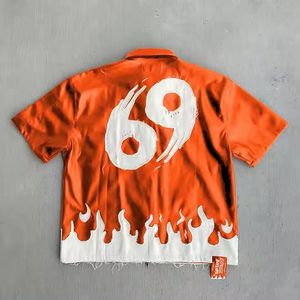 Offre spéciale Chemise en cuir de haute qualité personnalisée Chemise coupe ample à manches courtes Col noir Baggy Streetwear Chemise en cuir pour hommes - Product Image 3