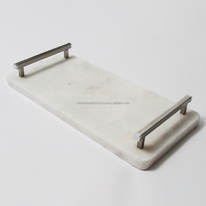 Tabla de cortar de mármol multicolor con acabado pulido Forma redonda Calidad superior con mango de cuero para servir - Product Image 6