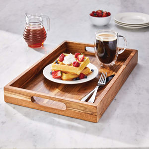 Plateau de service en bois au design moderne fini naturel avec poignée pour thé, collations, plateau à boire, déco de table pour la maison - Product Image 4