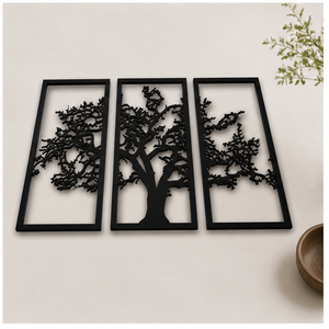 Arte Metálico Moderno para Pared, Patrón de Follaje de Árbol, Marco Rectangular Negro, Decoración Hecha a Mano para el Hogar, Paquete de Múltiples Piezas Minimalista - Product Image 3