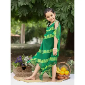 Kaftan léger en mousseline tricotée vert Beryl pour filles, chemises et hauts d'extérieur pour enfants - Product Image 4