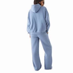 Ensemble décontracté deux pièces pour femme : sweat à capuche en polaire doux et pantalon de survêtement à jambes larges, coupe ample avec cordon de serrage à la taille - Product Image 2