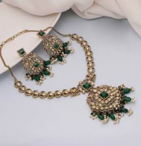 Bijoux d'imitation antiques de luxe traditionnels colliers en laiton de mode personnalisée avec pierre CZ fournisseur d'exportation de haute qualité - Product Image 1