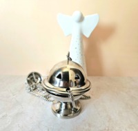 Petit brûleur d'encens en métal argenté, artisanat religieux, décoration d'église, aromatique, écologique, pour usage intérieur, article M R Incense