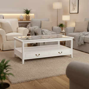 <span class=keywords><strong>Table</strong></span> <span class=keywords><strong>basse</strong></span> de haute qualité de style <span class=keywords><strong>scandinave</strong></span> moderne <span class=keywords><strong>avec</strong></span> cadre en bois massif et plateau en verre <span class=keywords><strong>avec</strong></span> tiroirs - Product Image 2