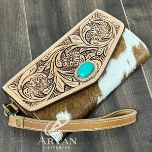 Nouveau portefeuille à poignet de haute qualité, nouveau style, grande capacité, pochette en cuir de vachette travaillée à la main pour femmes - Product Image 1