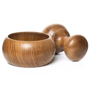 Mortier et pilon en bois marron classique pour restaurant à la maison accessoires de cuisine outils pour herbes et épices broyeur de médicaments en granit - Product Image 6