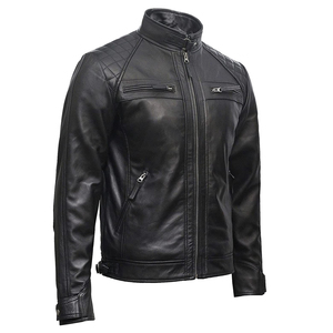 Veste en cuir noire élégante pour homme, toutes tailles, avec logo personnalisé et étiquette privée. - Product Image 3