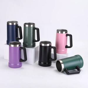 Tasse à bière <span class=keywords><strong>de</strong></span> 24 oz en acier inoxydable 304 avec poignée, grande capacité, double paroi, gobelet isotherme en vrac avec flacon à bière sous vide, logo <span class=keywords><strong>personnalisé</strong></span> - Product Image 1