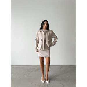 Chaqueta de Cachemira con Cierre y Patrón Espigado en Color Piedra para Otoño - Product Image 2