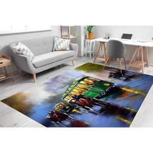Alfombra impresa con pintura de tranvías verdes de Cityscape, alfombra antideslizante para puerta, con alfombra suave de pelo - Product Image 3