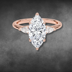 Bague de fiançailles en or jaune 14K/18K avec diamant marquise cultivé en laboratoire certifié IGI, trois pierres, avec diamants latéraux en forme de poire, pour femme - Product Image 3