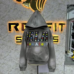 Custom Design Hoodie Unisex Oversized Knitted Sweatshirt Rhinestone Letter Print <b>Back</b> Logo Streetwear Gray Autumn Style - Product Image 1