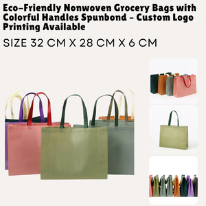 Sacs d'épicerie non-tissés écologiques avec impression de logo personnalisé Spunbond de poignées colorées disponibles - Product Image 1